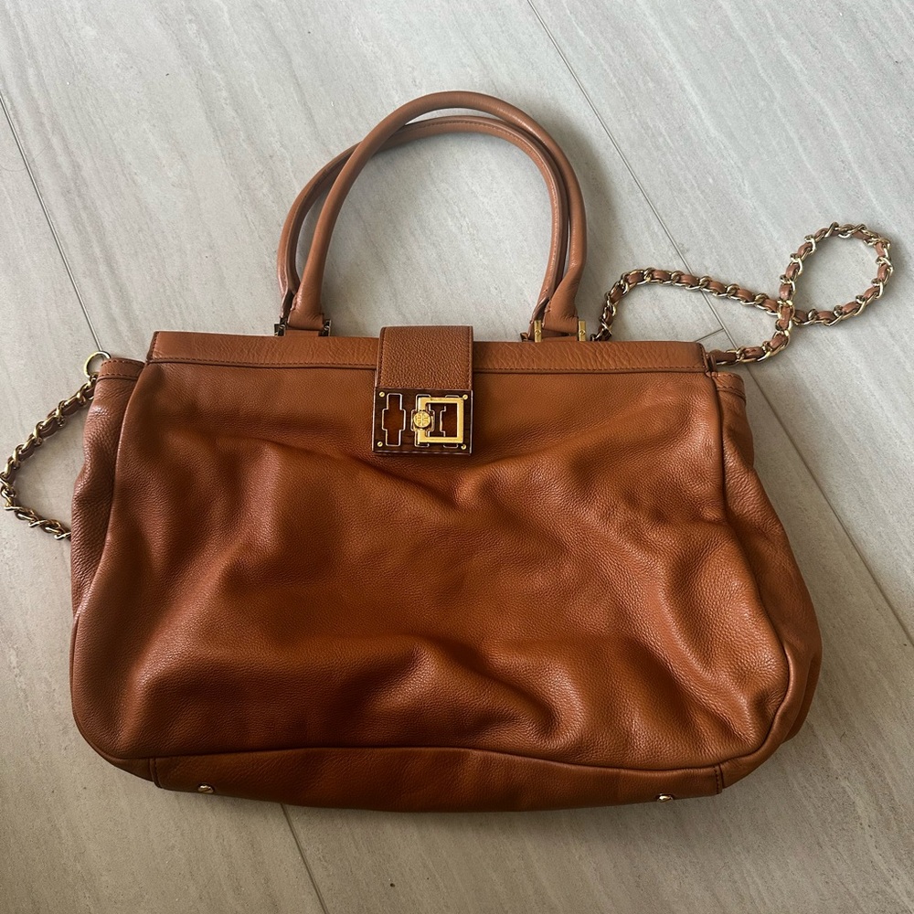Tory Burch Cognac Leather Shoulder Bag with Gold Hardware